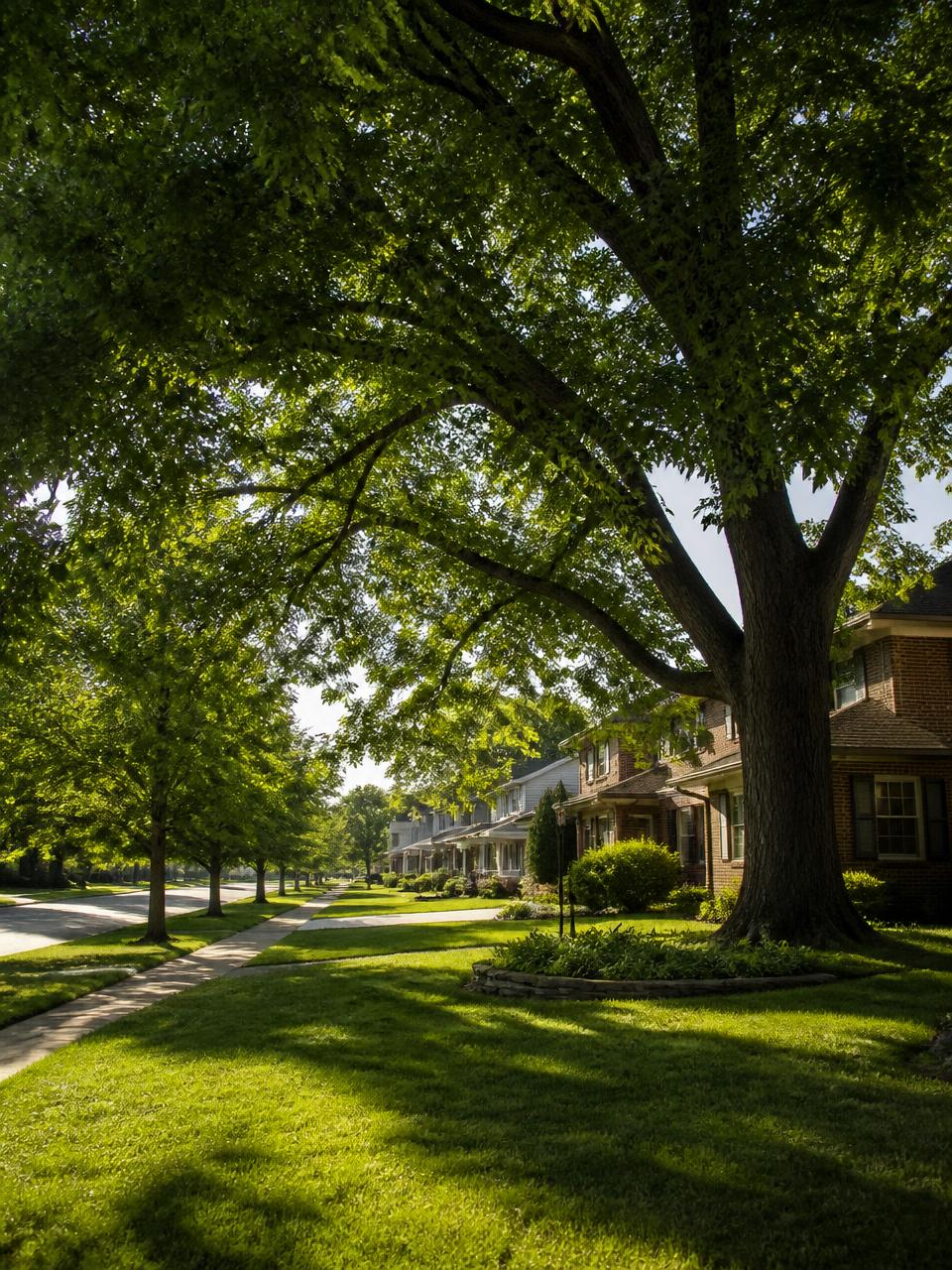 Large mature shade trees over an established residential neighborhood in Centennial, Colorado