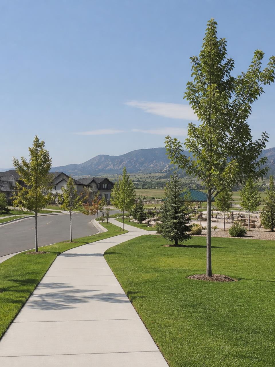 Maturing landscape trees along a master-planned Lone Tree, Colorado neighborhood street