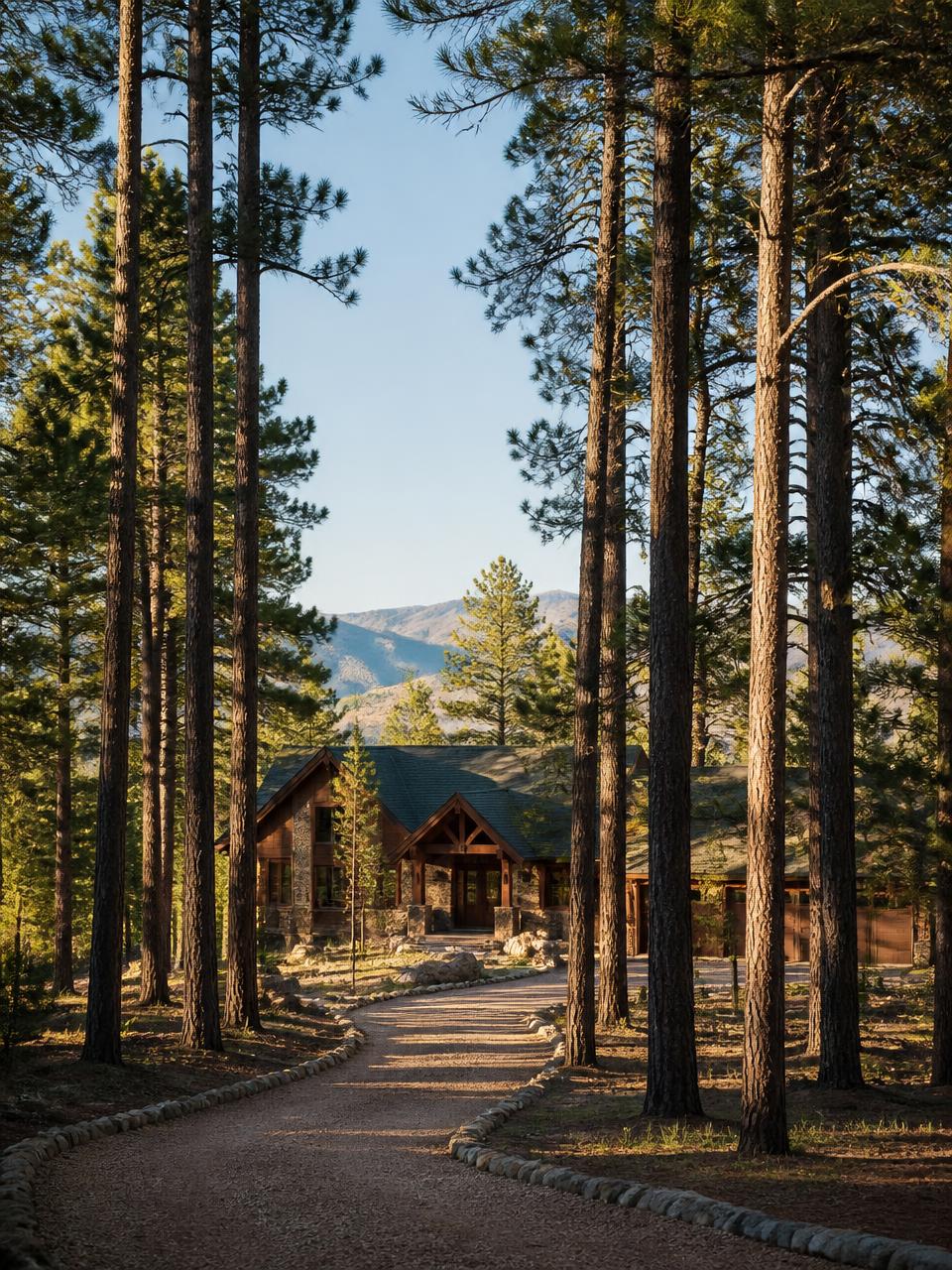 Tall ponderosa pines surrounding a wooded residential property in Monument, Colorado