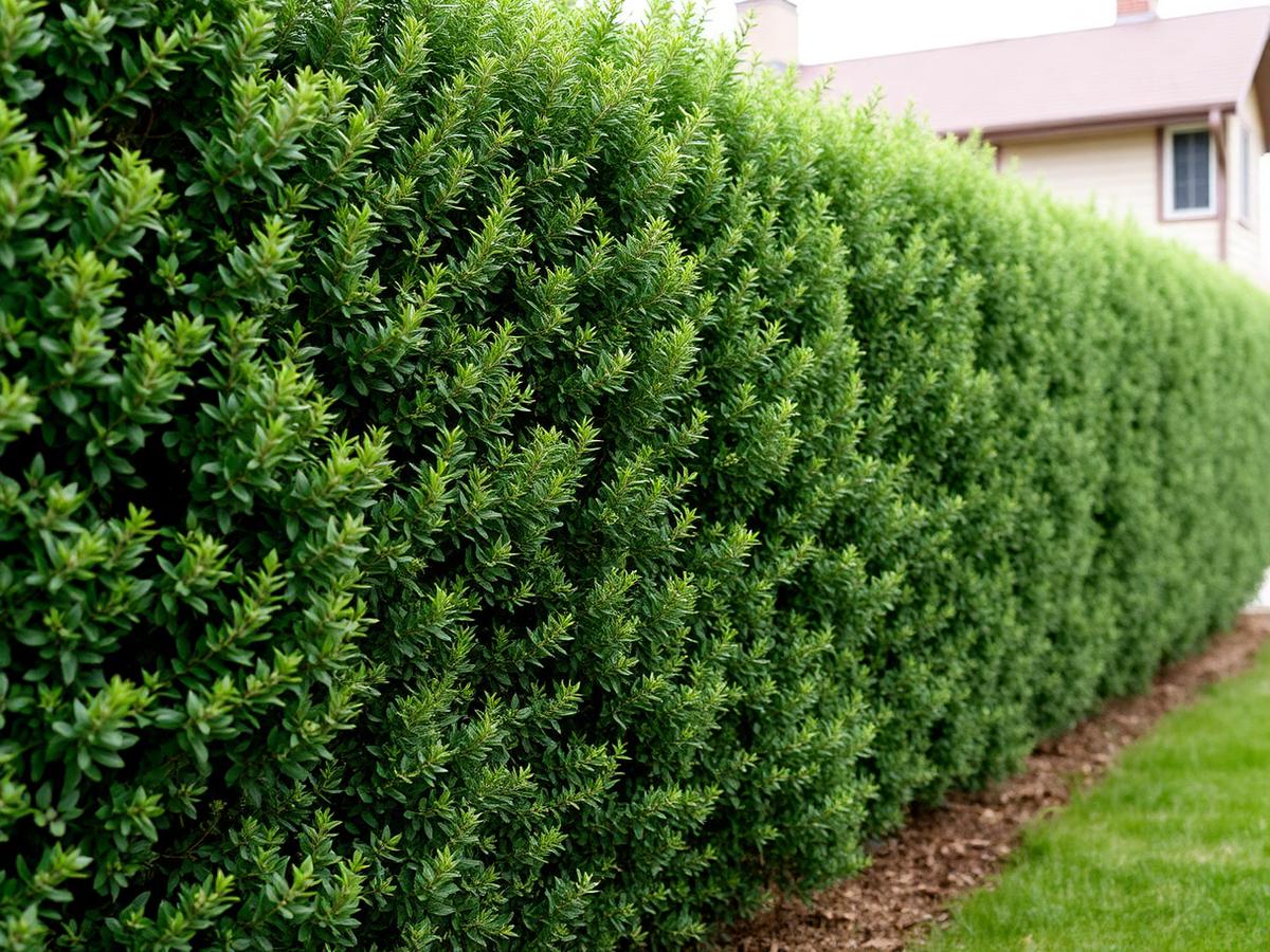 Dense green Cheyenne privet hedge in a Colorado Front Range residential landscape